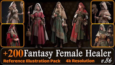 200 Fantasy Female Healer Reference Pack | 4K | v.186