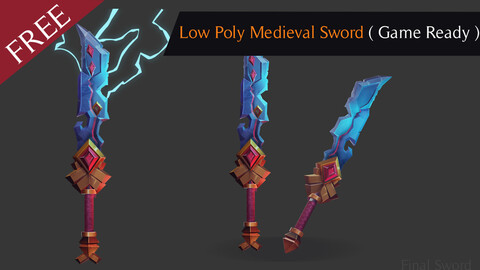 Low Poly Medieval Sword Stylized ( Game Ready ) 3d Model