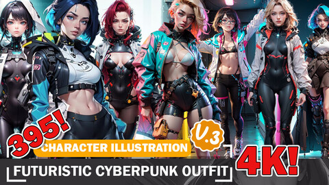 395 Futuristic Cyberpunk Style - Outfit Character References and Designs Reference Art V3 4K