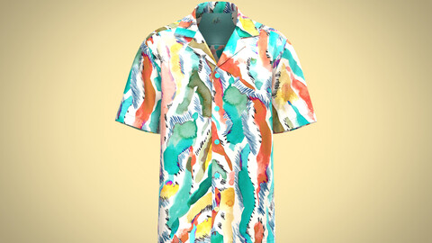 Mens printed resort collar shirt with back yoke vent