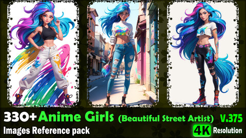 330+ Anime Girls (Beautiful Street Artist) Images Reference Pack - 4K Resolution - V.375