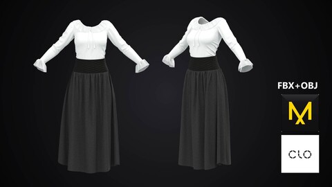 Antic Dress. Marvelous Designer/Clo3d project + OBJ + FBX