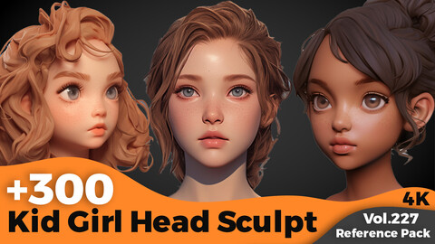 +300 Kid Girl Head Sculpt Reference (4k)