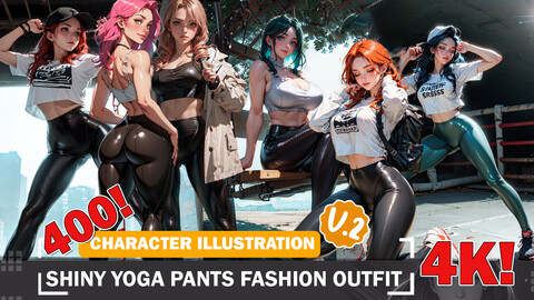 400 Shiny Yoga Pants Fashion Outfit - Reference Ideas Design Inspiration and Character References Art V2 4K