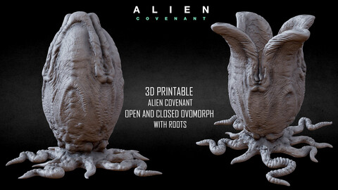 3D PRINTABLE ALIEN COVENANT OPEN AND CLOSED EGGS WITH ROOTS