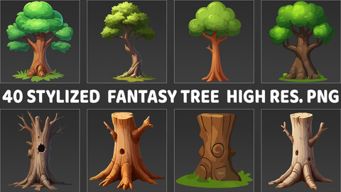 40 Stylized Fantasy Cartoon Tree Transparent PNG