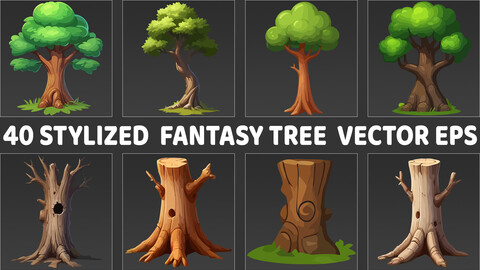 40 Stylized Fantasy Cartoon Vector Illustrations EPS