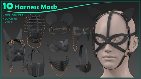 10 harness mask/ zprj+obj+fbx/ clo3d, marvelous designer/vol1