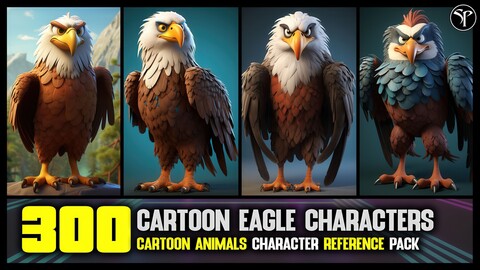 300 Cartoon Eagle Characters | 4K Reference Image Pack