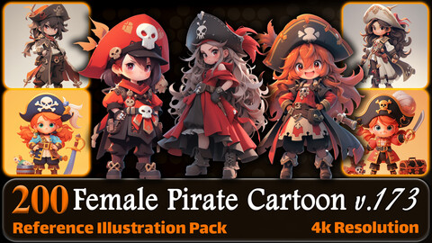 200 Female Pirate Cartoon (Full Body) Reference Pack | 4K | v.173