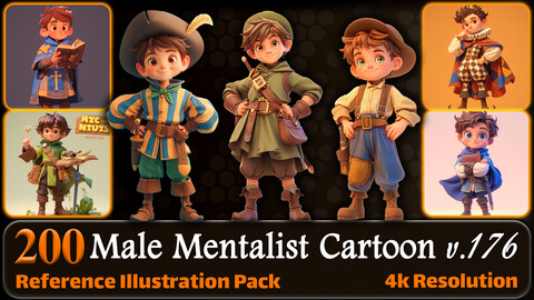 200 Male Mentalist Cartoon (Full Body) Reference Pack | 4K | v.176