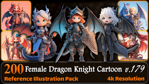 200 Female Dragon Knight Cartoon (Full Body) Reference Pack | 4K | v.179