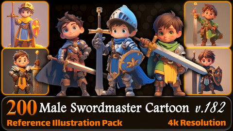 200 Male Swordmaster Cartoon (Full Body) Reference Pack | 4K | v.182