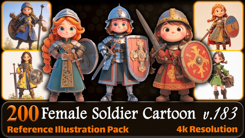 200 Female Soldier Cartoon (Full Body) Reference Pack | 4K | v.183