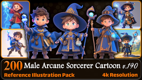 200 Male Arcane Sorcerer Cartoon (Full Body) Reference Pack | 4K | v.190