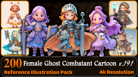 200 Female Ghost Combatant Cartoon (Full Body) Reference Pack | 4K | v.191