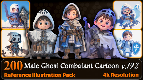 200 Male Ghost Combatant Cartoon (Full Body) Reference Pack | 4K | v.192