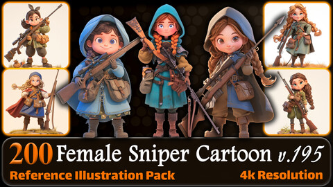 200 Female Sniper Cartoon (Full Body) Reference Pack | 4K | v.195