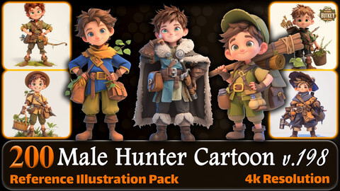 200 Male Hunter Cartoon (Full Body) Reference Pack | 4K | v.198