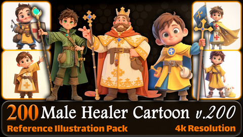 200 Male Healer Cartoon (Full Body) Reference Pack | 4K | v.200