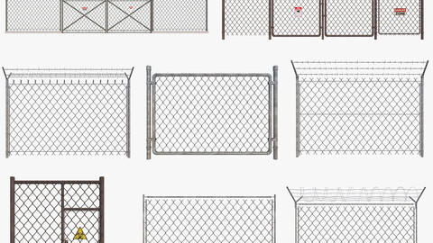 Barbed Wire fence collection 3D model