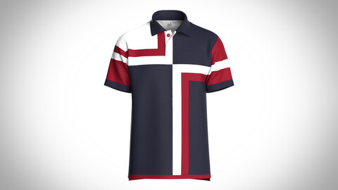 Mens polo shirt with cut and sew color blocking quarter zip