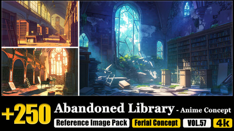 250 Abandoned Library - Anime Concept Reference Image Pack v.57 |4K|