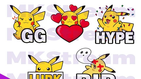 Emotes Pokemon Pikachu gg, love, hype, lurk & rip pack