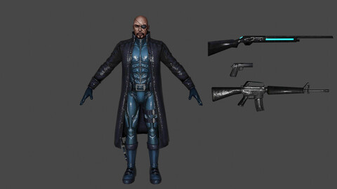 Nick Fury Low-poly | Rigged 3D model