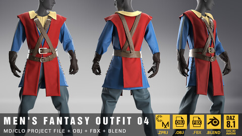 Men's Fantasy Outfit 04. MD/Clo3D Project File + OBJ + FBX + Blend