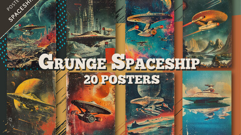 Grunge Spaceship Posters. Retro Art.