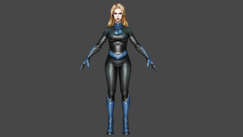 Invisible Woman Low-poly | Rigged 3D model