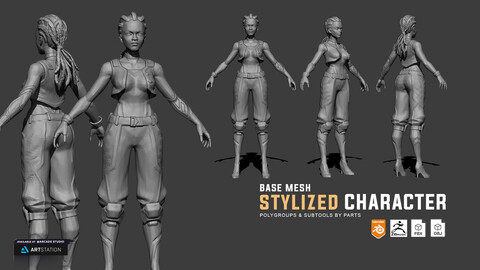 Stylized Character Base Mesh | Character Concept | FBX | OBJ | Blender | Polygroups and Subtools