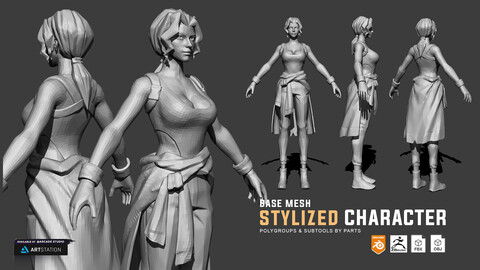 Stylized Character Base Mesh | Character Concept | FBX | OBJ | Blender | Polygroups and Subtools