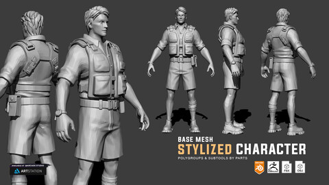 Stylized Character Base Mesh | Character Concept | FBX | OBJ | Blender | Polygroups and Subtools