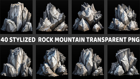 40 Stylized Fantasy Rock Mountain Transparent PNG