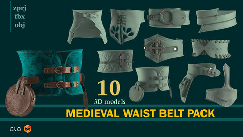 Medieval Waist Belt Pack . CLO , MD projects + FBX + OBJ