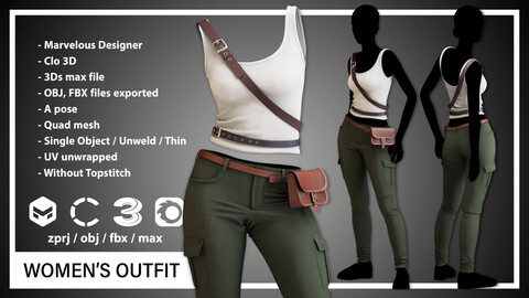 WOMEN'S OUTFIT(CLO3D, MD PROJECTS+OBJ+FBX+.MAX FILE) (VOL12)