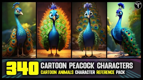 340 Cartoon Peacock Characters | 4K Reference Image Pack