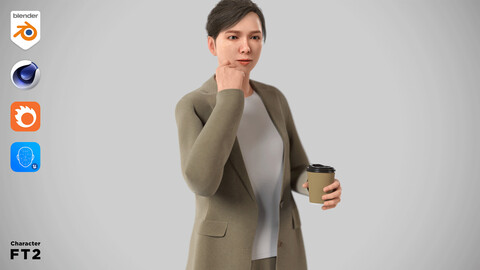 Modular Character - Asian Business Woman 3D model - FT2 / Blender, UE5, C4D