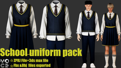 School uniform pack(Md projects,Fbx,Obj,Texture,UV)