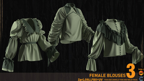 3 FEMALE BLOUSES(MARVELOUS AND CLO3D)(ZPRJ-OBJ-FBX)