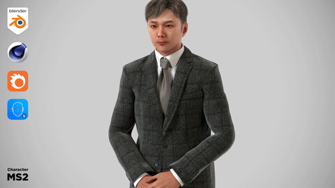 Modular Character - Asian Business Man 3D model - MS2 / Blender, UE5, C4D