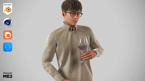 Modular Character - Asian Casual Man 3D model - ME2 / Blender, UE5, C4D