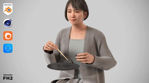 Modular Character - Asian Smart Casual Woman 3D model - FH2 / Blender, UE5, C4D