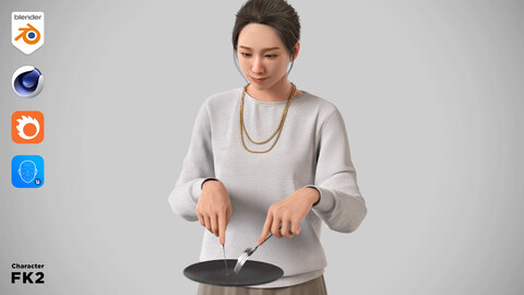 Modular Character - Asian Smart Casual Woman 3D model - FK2 / Blender, UE5, C4D