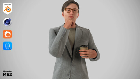 Modular Character - Asian Smart Casual Man 3D model - ME2 / Blender, UE5, C4D