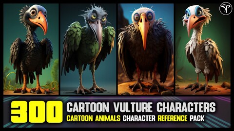 300 Cartoon Vulture Characters | 4K Reference Image Pack