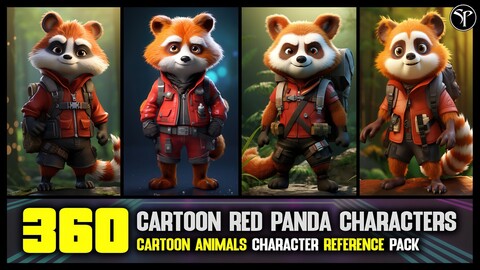 360 Cartoon Red Panda Characters | 4K Reference Image Pack