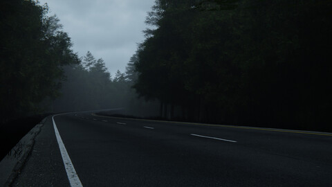 Dark Forest Road Curved - 3D Blender File (Textured)